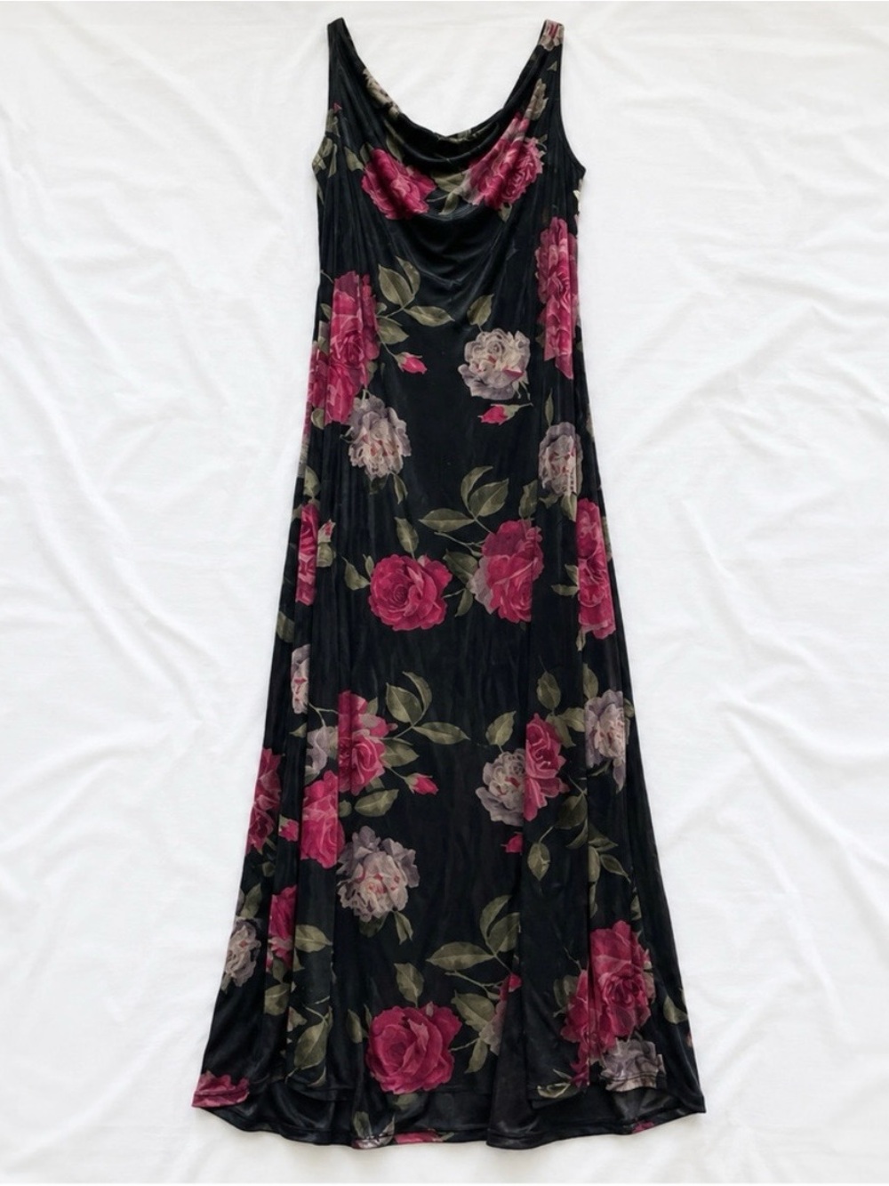 Jeffrey & Dara Vintage Velvet Black Rose Maxi Dress Women 12